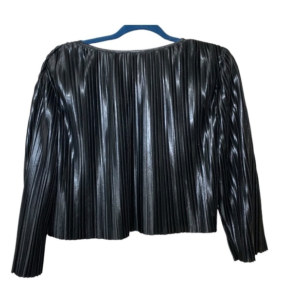 Zara Pleated Crop Top Blouse Shimmery Black Sz S Puff Sleeve Dark Feminine Glam - Picture 7 of 15